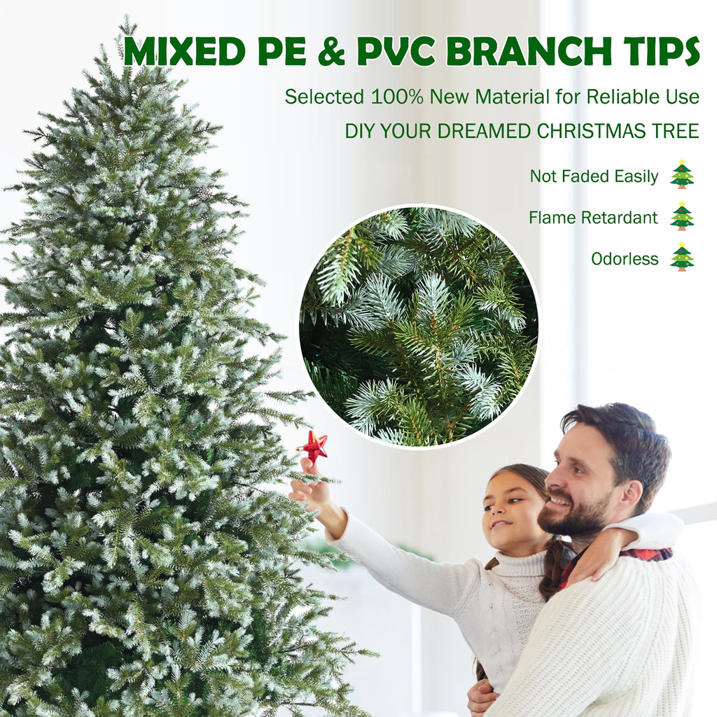 Costway 8ft Hinged Artificial Christmas Spruce Tree w/ 1658 Mixed PE & PVC Tips