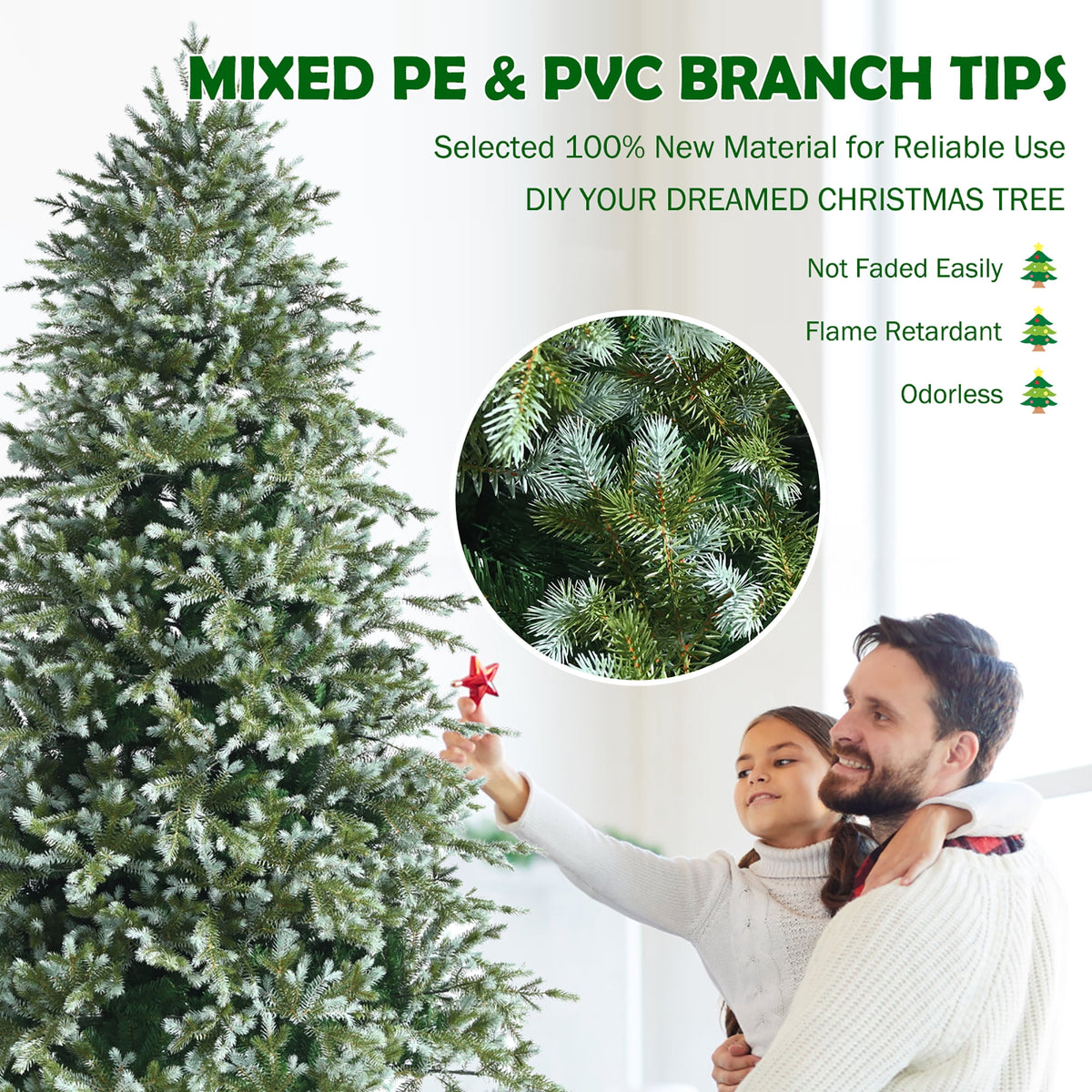 Costway 7ft Artificial Christmas Spruce Hinged Tree w/ 1260 Mixed PE & PVC Tips
