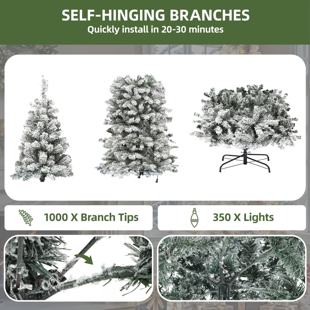 Uforic 7.5ft Pre-lit Snow Flocked Pencil Christmas Tree with 1000 Branch Tips & 350 Lights, Remote Control, White Flocked