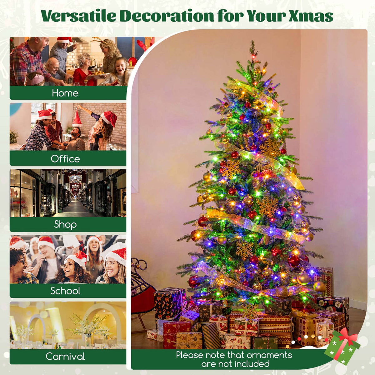 Costway 6 FT Artificial Christmas Tree with 714 Branch Tips 260 LED Lights 3 Timers Remote