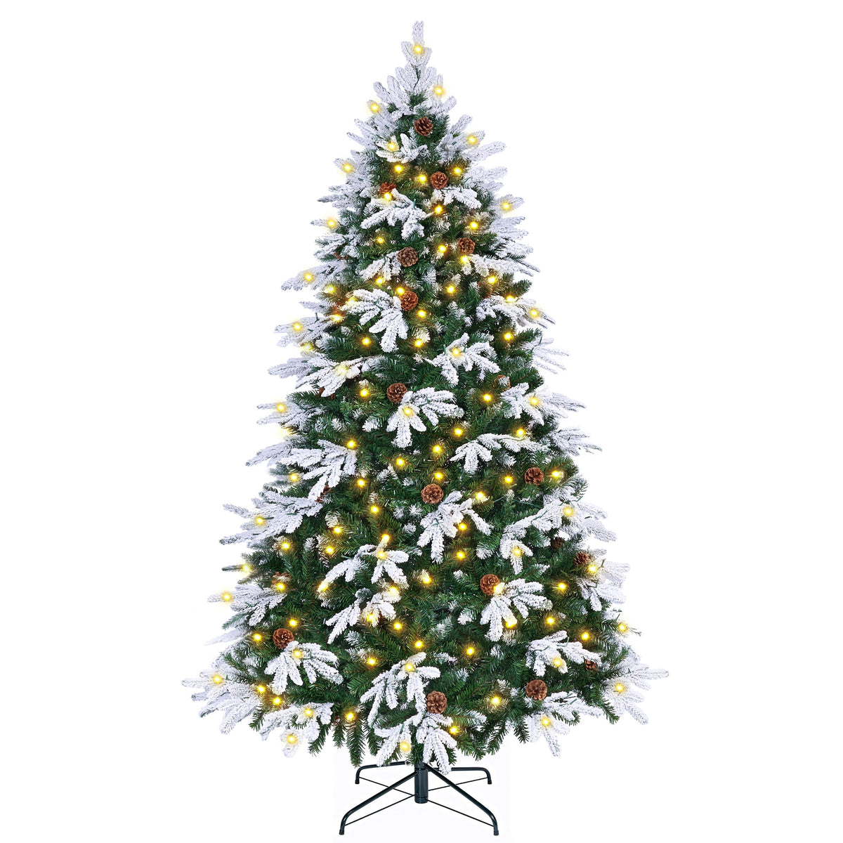 Firstness 6ft Artificial Christmas Tree with 1000 Branches and 250 LED Lights, Pre-Lit Flocked Xmas Tree,11 Lighting Modes,Pine Cones