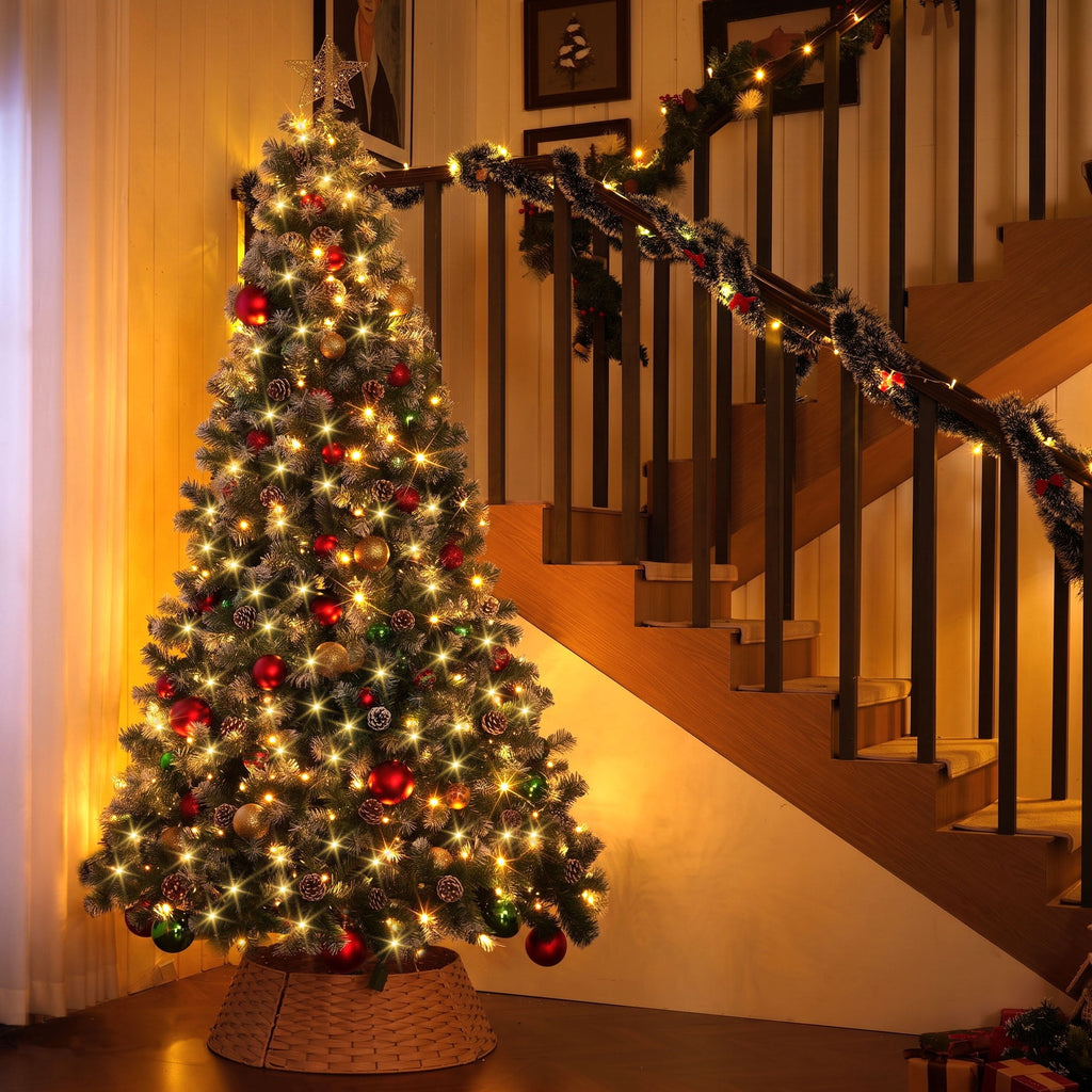 Yexmas 6ft Pre-Lit Christmas Tree with Tree Topper, 8 Modes LED Lights, Artificial Xmas Tree with Large Storage Bag