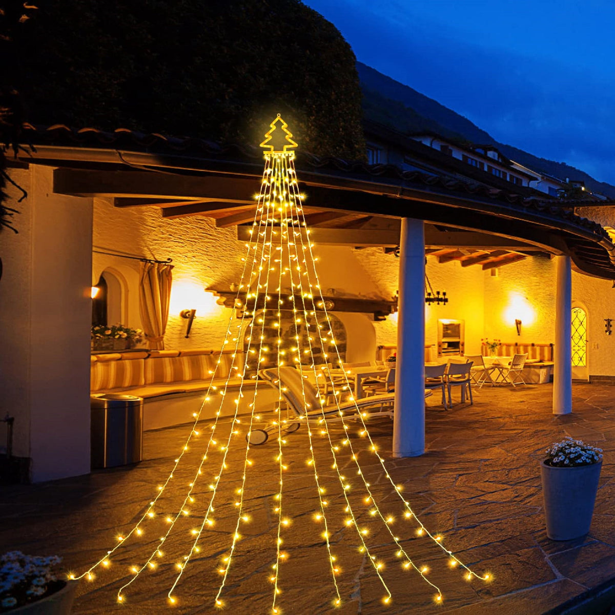 DAYBETTER Christmas String Lights Outdoor, Waterfall Star Lights with 317 LED, for Christmas Tree, New Year Decoration (Star-Multicolor)