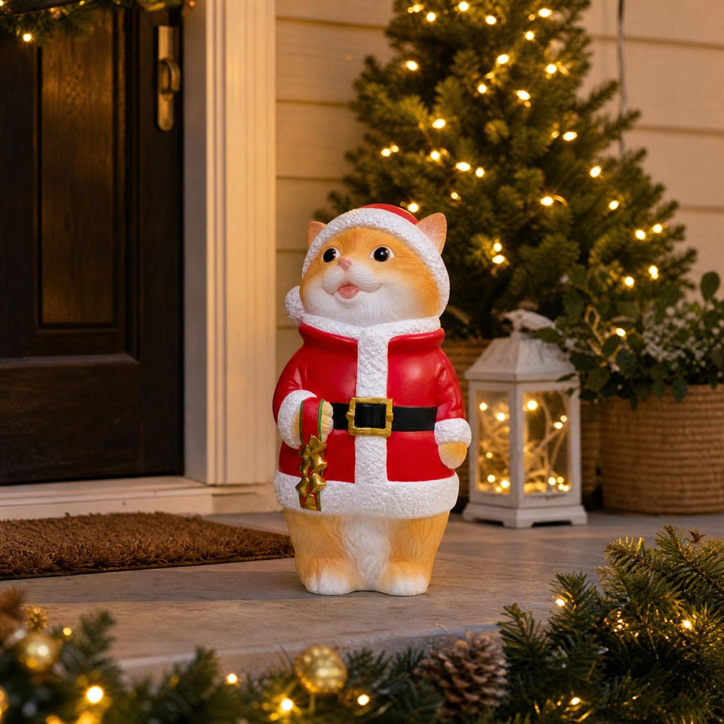 Luckky Lighted Christmas Dog Resin Statue, Santa Hat and Scarf Dog Figurine, 7.87 Inch, Multi-Color LED Lights, Indoor Outdoor Holiday Decor