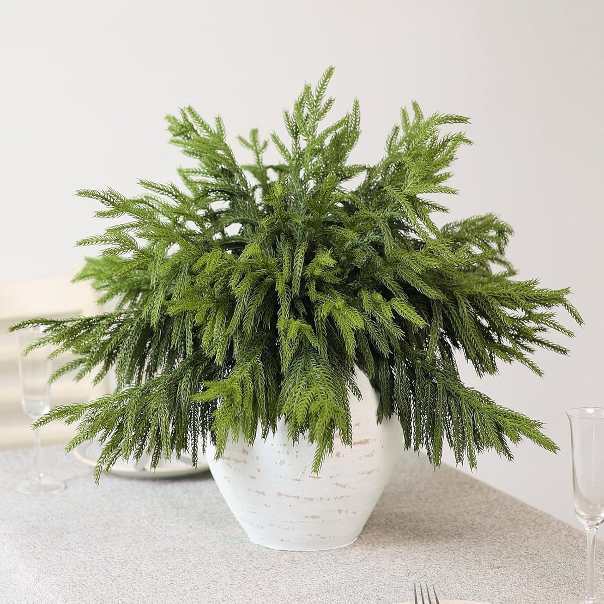4 PCS Real Touch Norfolk Pine Branches, Artificial Christmas Green Plants Branch Faux Greenery Stem Fake Pine Picks for Vase DIY Crafts Garland Wreath Xmas Indoor Outdoor Decor(17.8 Inches)