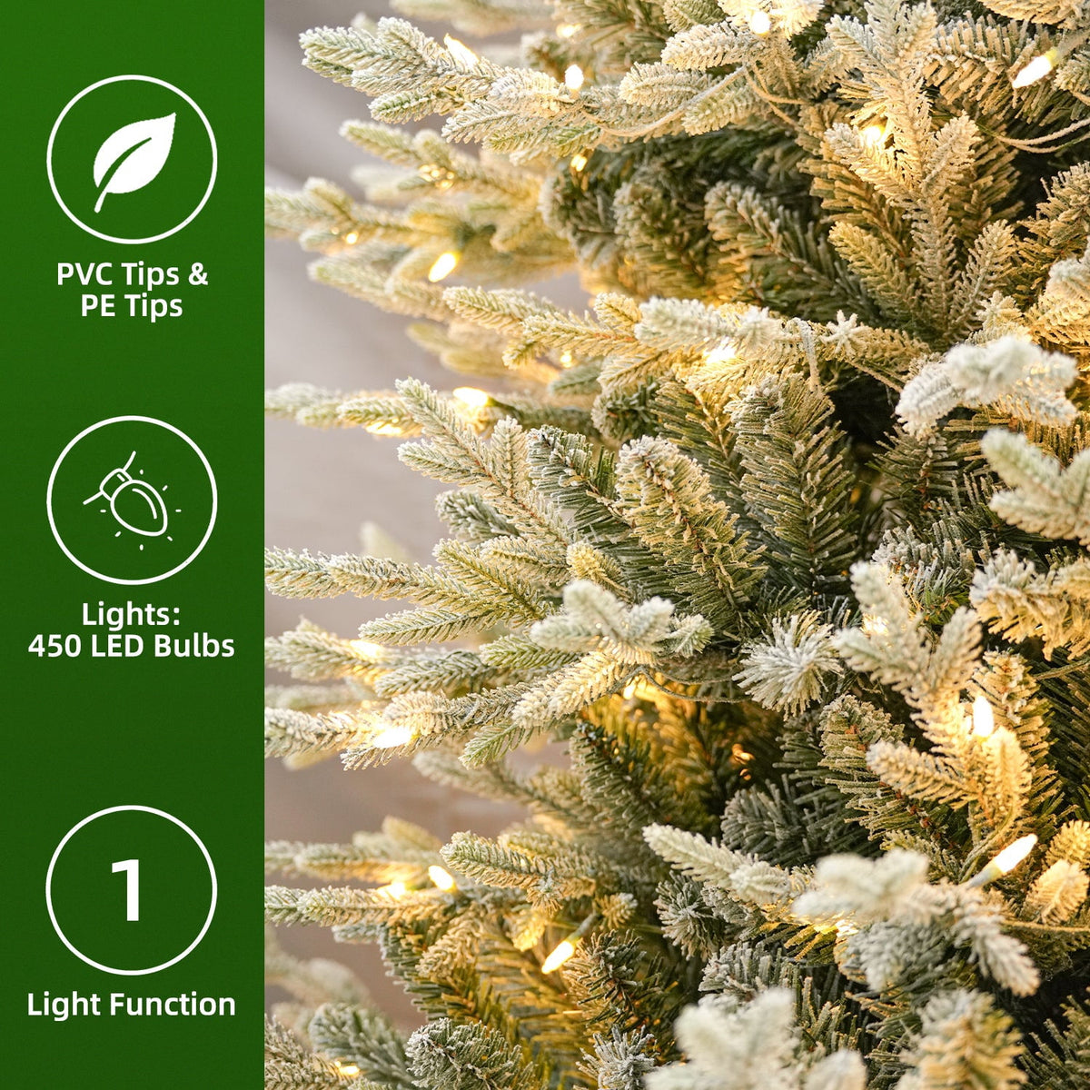 VIVATREES 7.5ft Pre-lit Artificial Christmas Tree 3325 Hinged Mixed PVC PE Branch Tips Spruce w/ 450 Warm White LED Lights Foldable Base