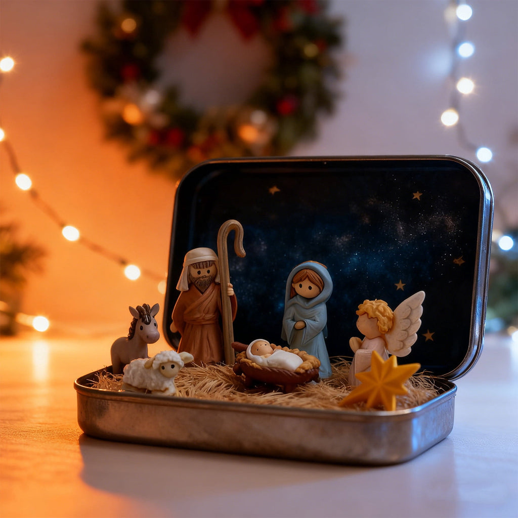 Easter Decorations 2026 - Mini Christmas Nativity Set In Tin Box Jesus Birth Scene Figurines Decoration for Tabletop Party Office Decor & Christian Holiday Gifts(1PCS)