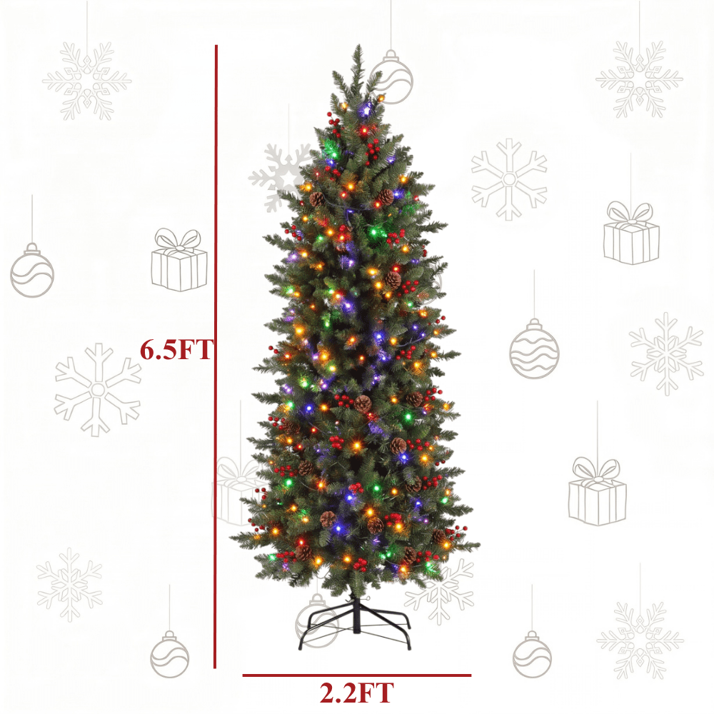 Legooin 6ft Pre-lit Slim Christmas Tree Skinny Hinged Artificial Xmas Tree with 250 Color-Changing Lights+957 Branch Tips