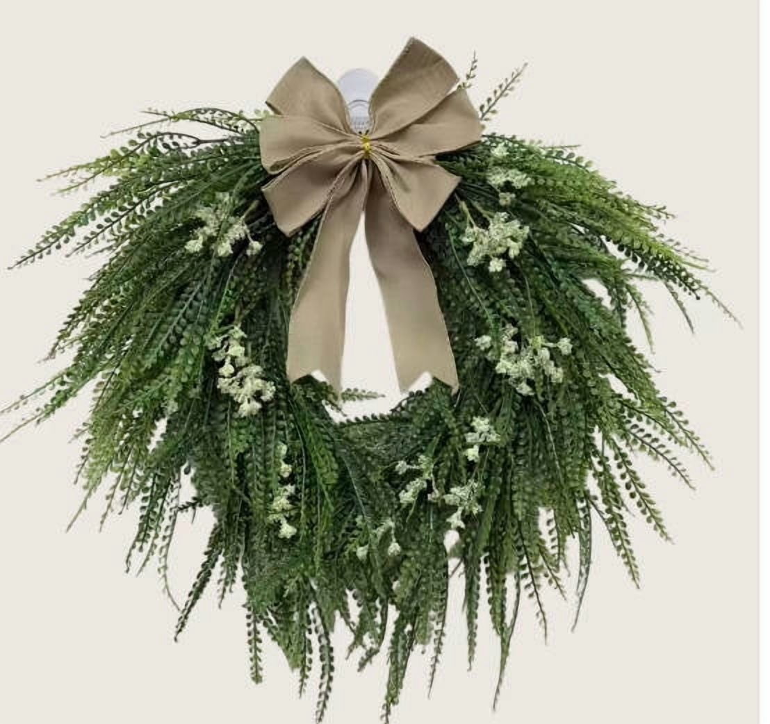 THOPBPRK Artificial Cedar Half Wreath for Front Door Christmas Decorations DIY Holiday with Bow Winter Hanging Ornament for Wall Window Home Decor, 23.6" A