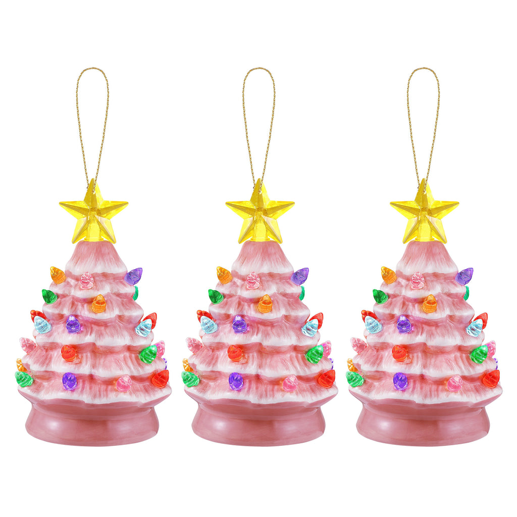 Mr. Christmas 5.25-Inch Nostalgic Tabletop Christmas Trees, Set of 3, White, LED Lights
