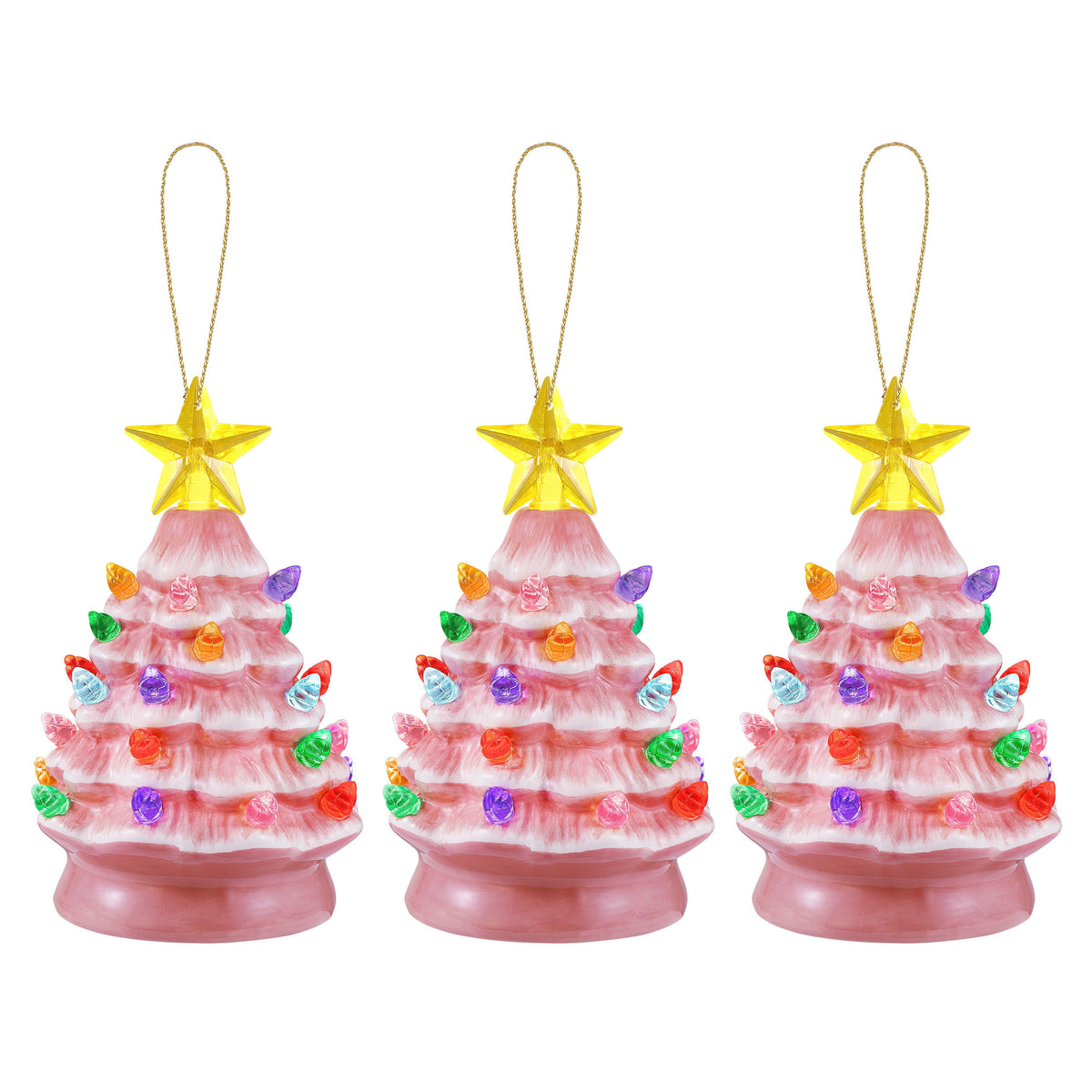 Mr. Christmas 5.25-Inch Nostalgic Tabletop Christmas Trees, Set of 3, White, LED Lights