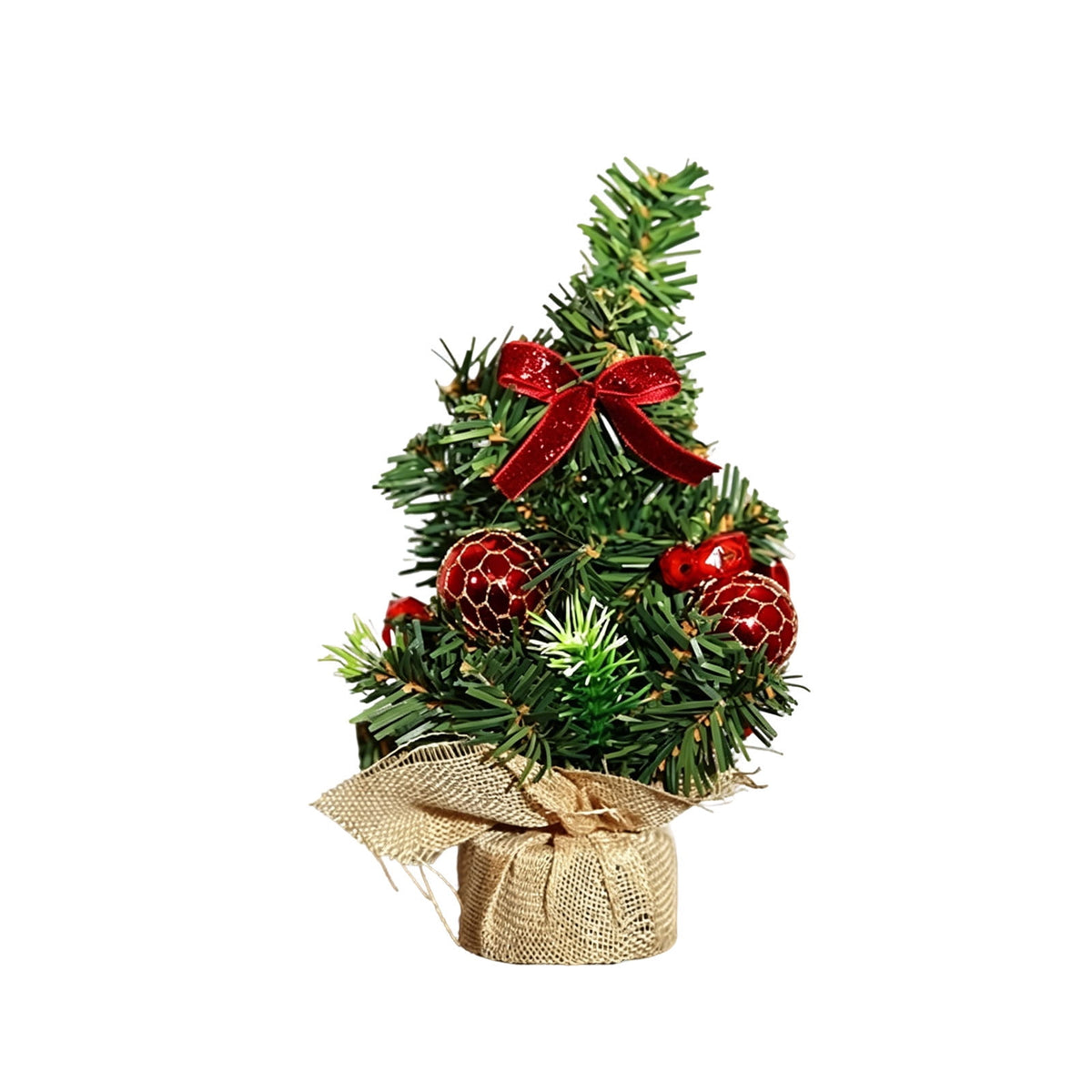 Surpdew Mini Christmas Tree Table Top Decorations- 9" Artificial Small Pine Trees with Burlap Base on Desktop, Shelves, Bedroom, Miniature Scenes Xmas for Home, Office, Party Decor