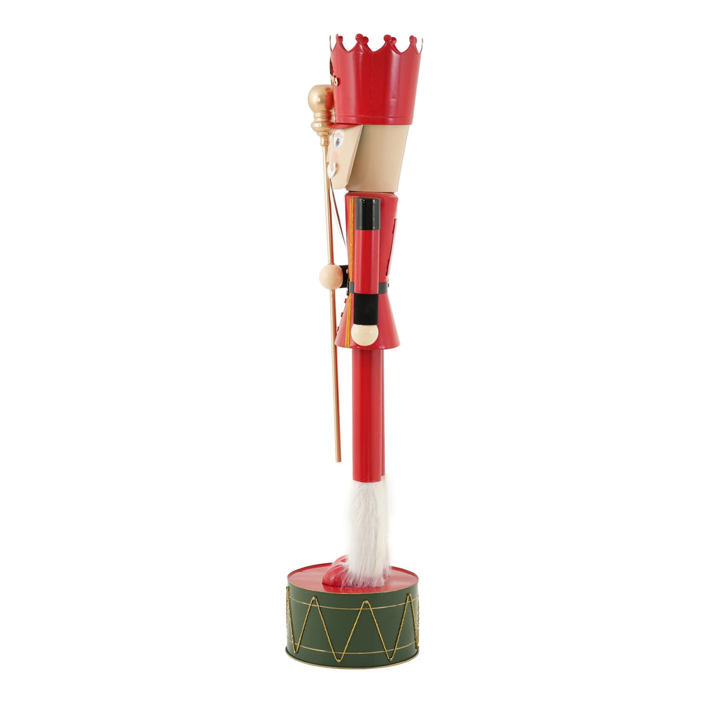 Christopher Knight Home 64" Large Metal King Nutcracker Christmas Decor with Scepter & Drum Base, Red