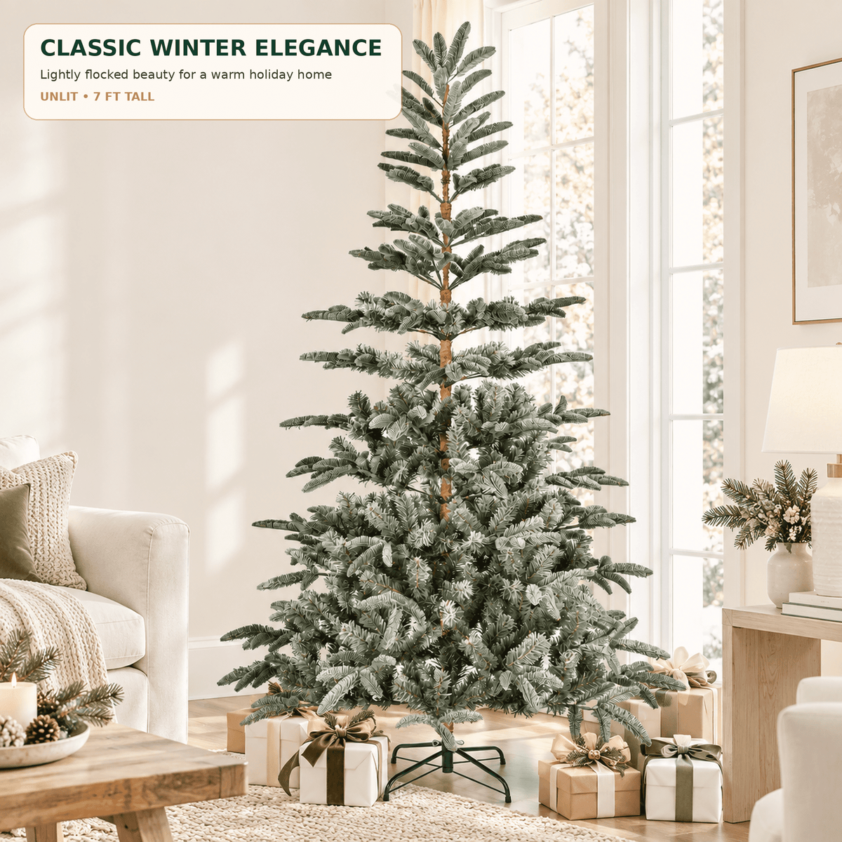 Fenbeli 7ft Unlit Aspen Fir Artificial Christmas Tree, Green