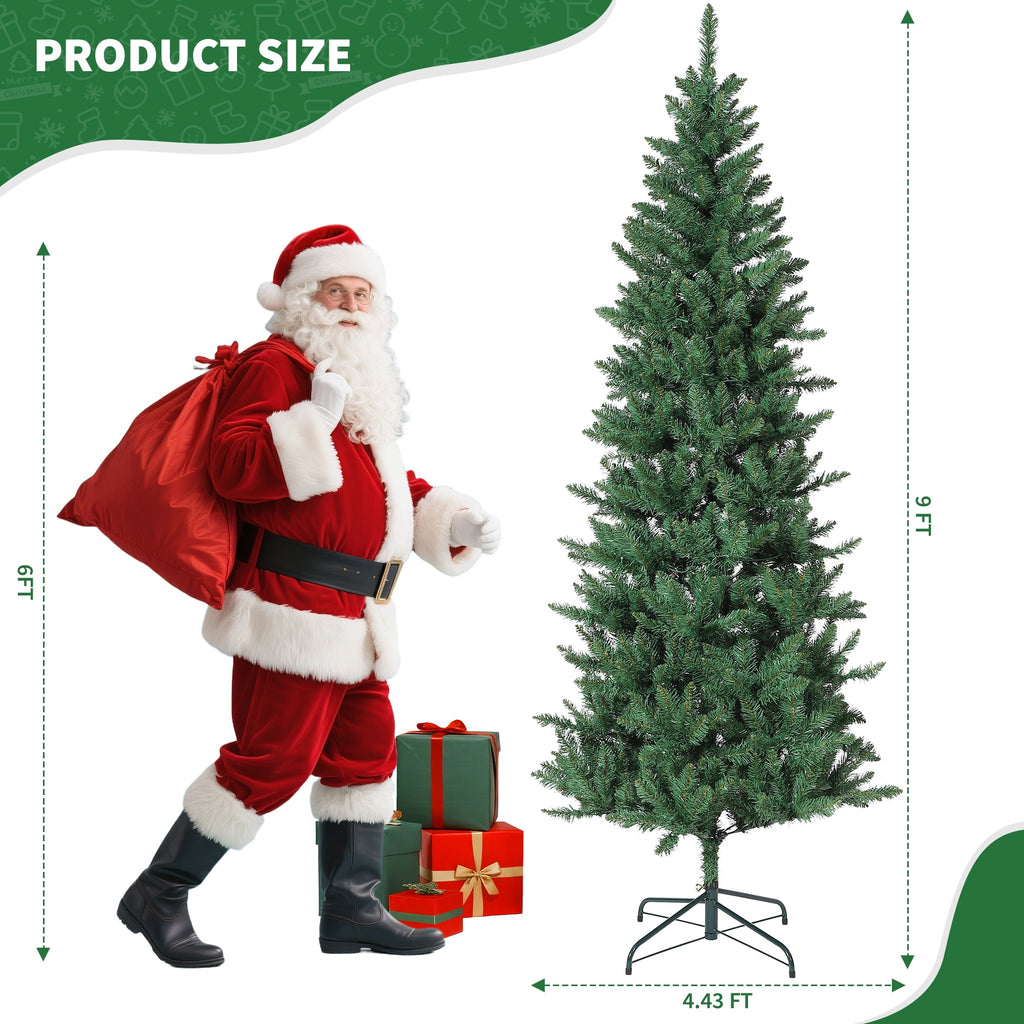 6ft/7.5ft/9ft Pencil Christmas Tree with LED Lights & Metal Stand, Pre-Lit Slim Artificial Holiday Trees,Christmas Decorations for Office,Home,Holiday