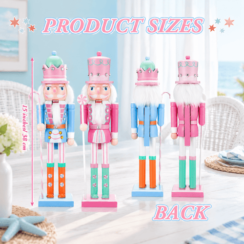 2 Pastel Nutcracker Christmas Figures, Wooden Holiday Decor Ornaments