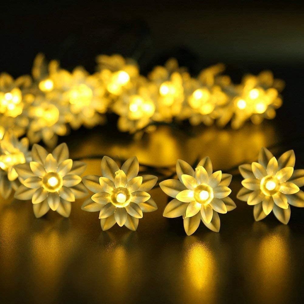 HESHENG Solar Lotus Flowers String Lights, Waterproof 40ft 100LEDs Lights Fairy Lights Outdoor 8 Modes Festival Lighting for Patio Yard Tree Wedding Party Christmas Decoration, Multicolor