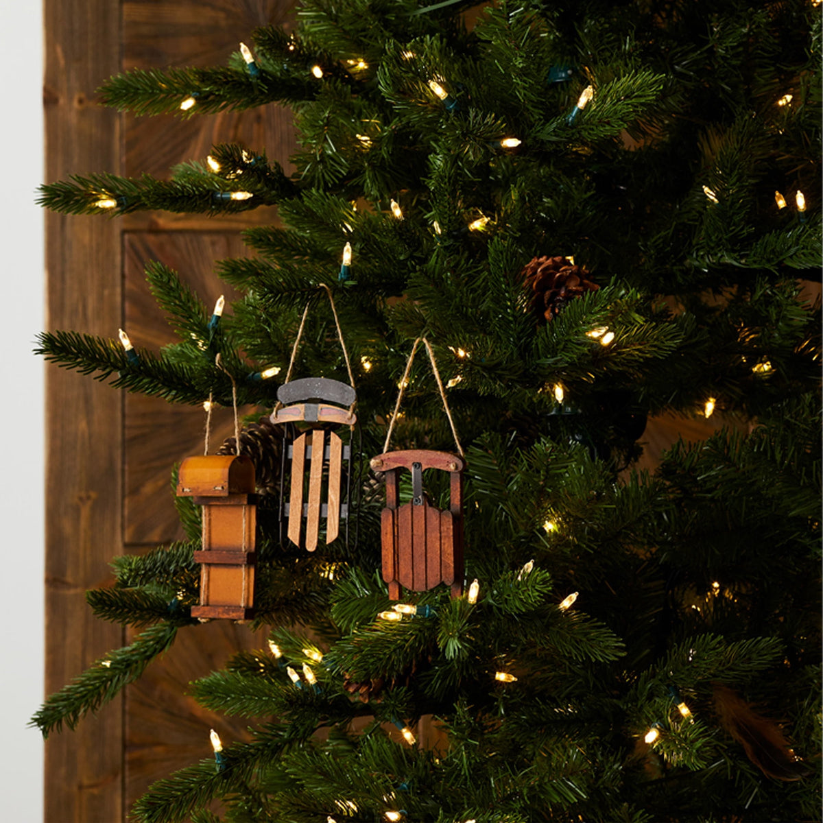 Home Decorative Sled Ornament (Set of 12) 5.75"H Wood