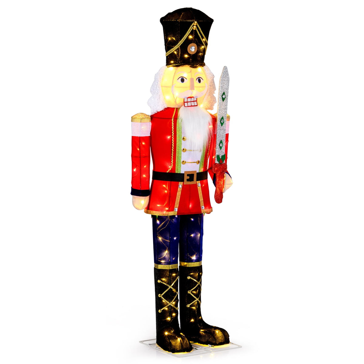 Gymax 2PCS 5 FT Lighted Nutcracker Soldier Christmas Decoration w/Glitter Sword Outdoor