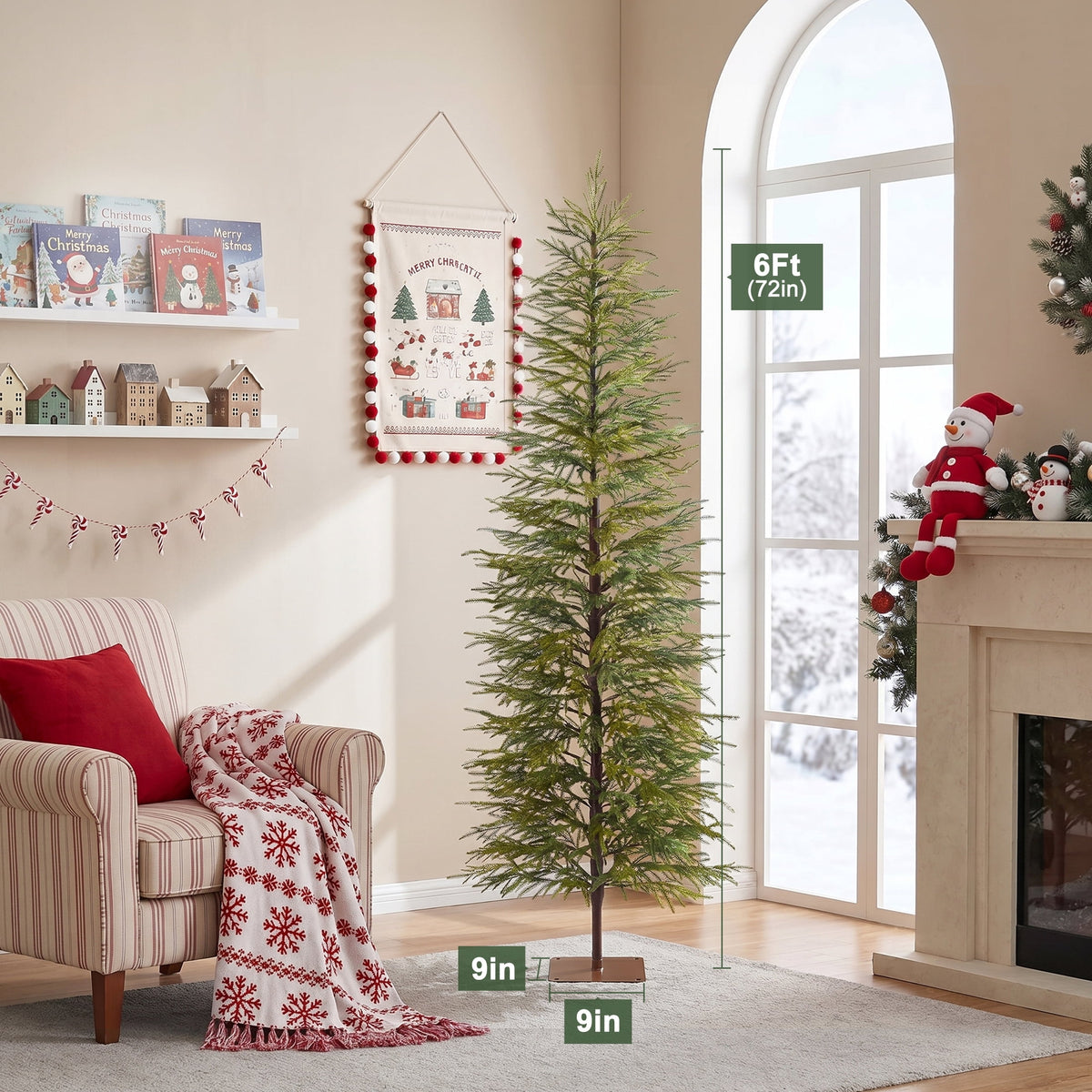 DR.Planzen 6' Green Cypress Artificial Christmas Tree, Pencil Xmas Tree with Foldable Metal Stand, Easy Assembly Indoor Large Room Holiday Decor