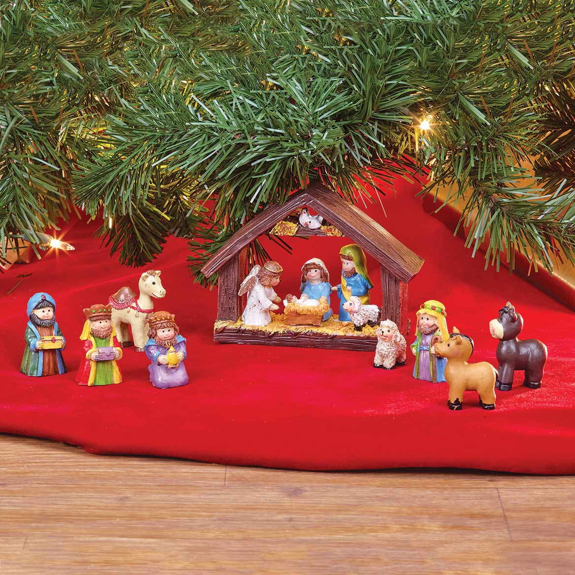 Holiday Peak Handpainted Resin Tabletop Nativity Scene - Set Includes 5"x6" Manger, Plus 8 Nativity Pieces - Perfectly Sized Christmas Decoration