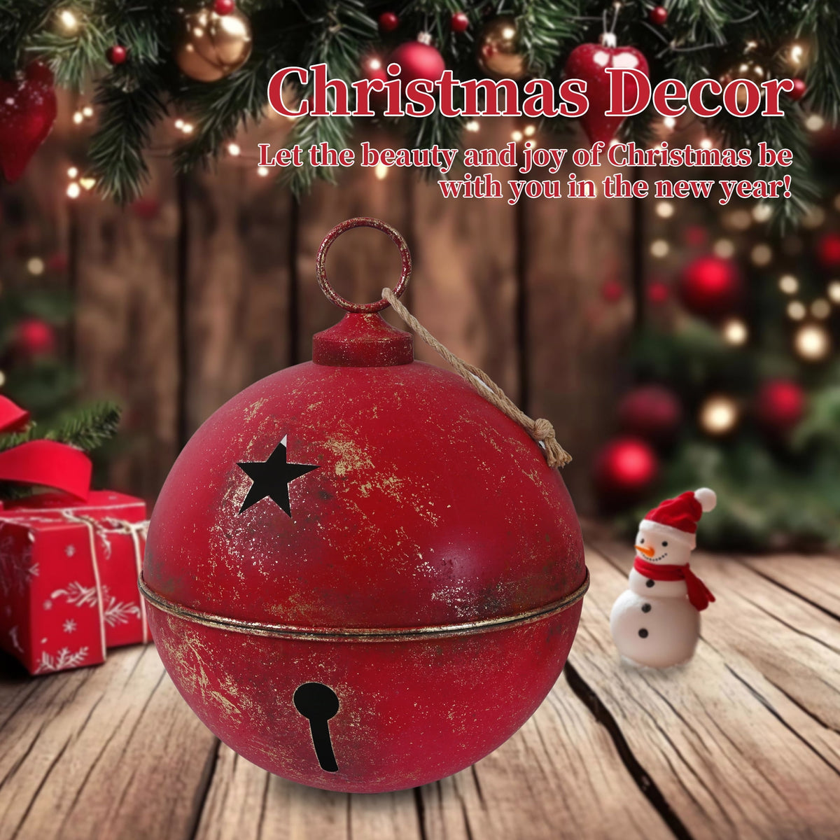 16inch Large Christmas Ball Ornament for Christmas Decoration, Vintage Christmas Bells Decor for Tree, Mantel, Farmhouse Holiday Home & Outdoor Decorations