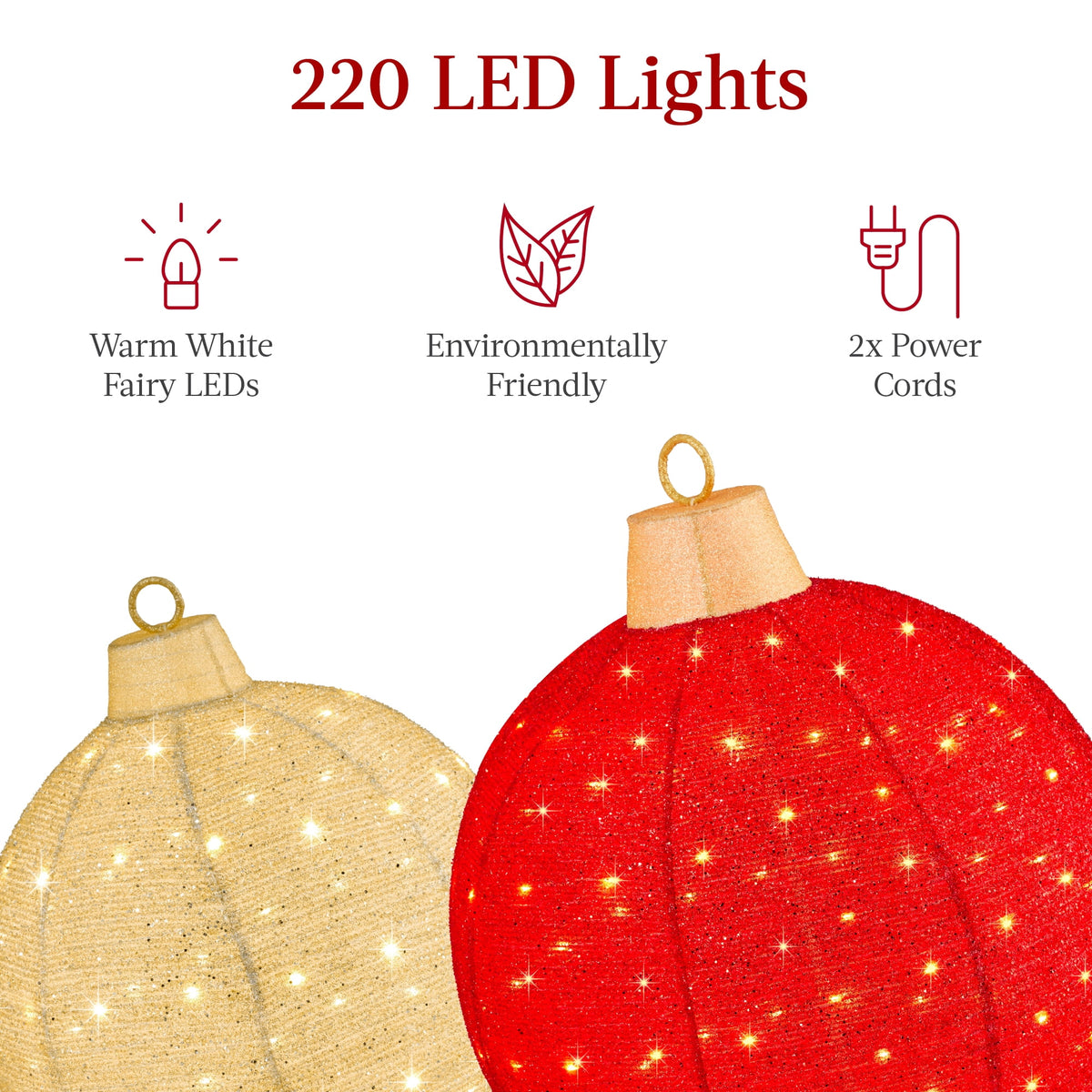 Best Choice Products 2pc Lighted Pop-Up Christmas Ornaments Outdoor Holiday Decoration w/ 220 LED Lights - Red/Green