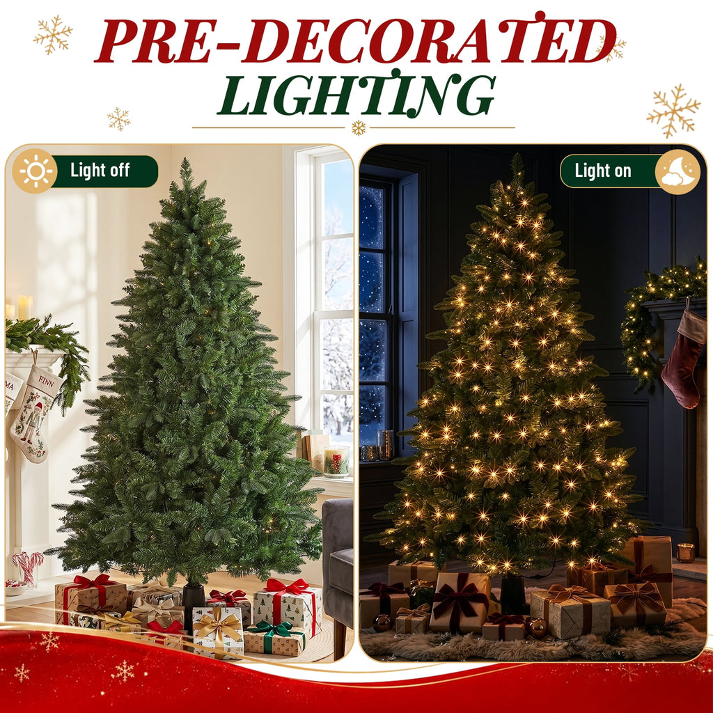 Ktaxon 6FT Pre-Lit Artificial Christmas Tree Rotating Tree PE + PVC with 8 Modes 360-Degree Rotating Stand,Green