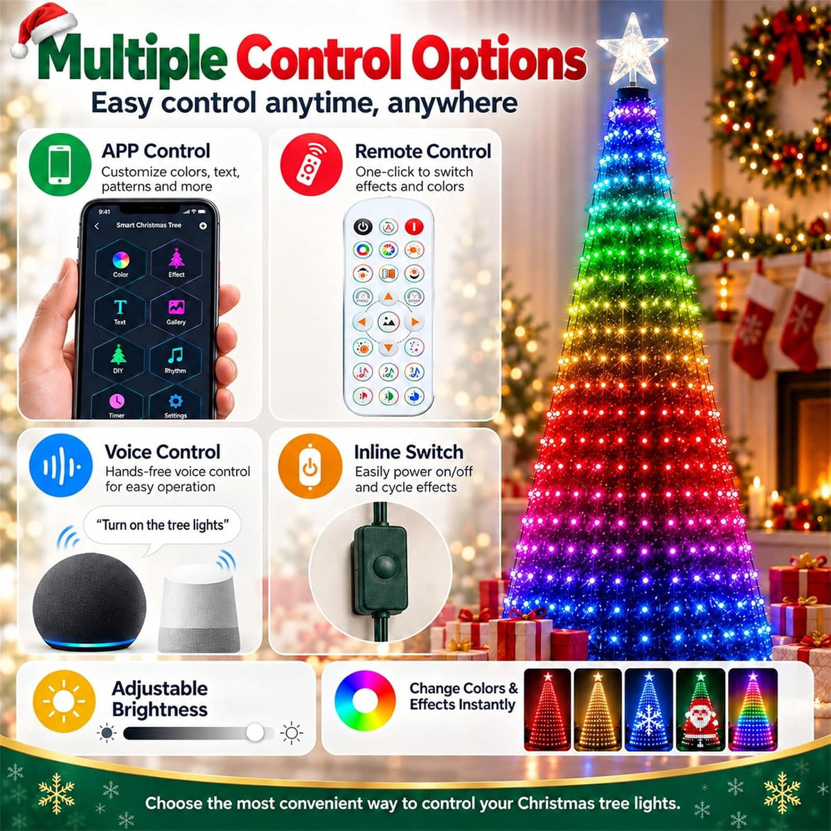 Smart Christmas Tree Lights with App Control,DIY Animation Effects,IP65 Waterproof for Indoor Xmas Tree Decor