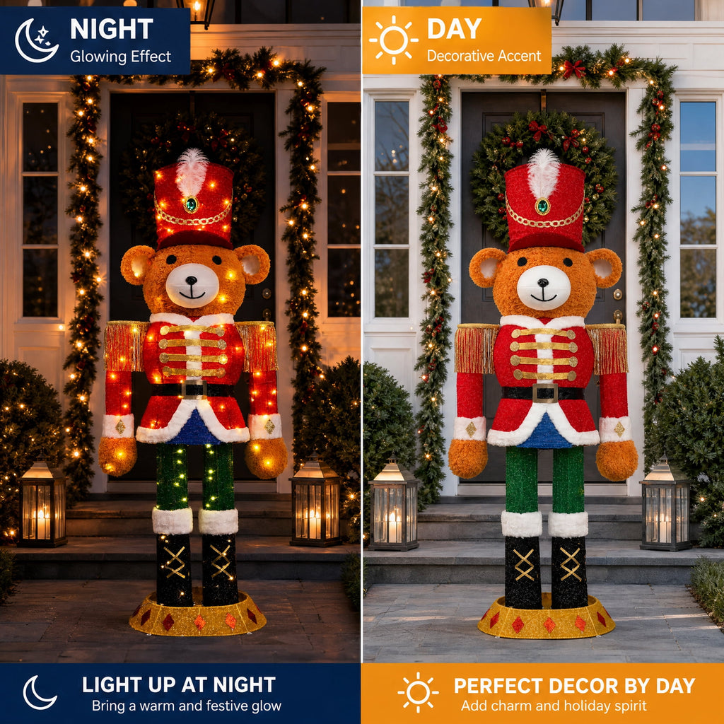 Dazzle Bright 5 ft Lighted Giant Nutcracker Bear Christmas Decoration, IP44 Waterproof Metal Frame, 150 Warm White LED, Outdoor Yard Holiday Display