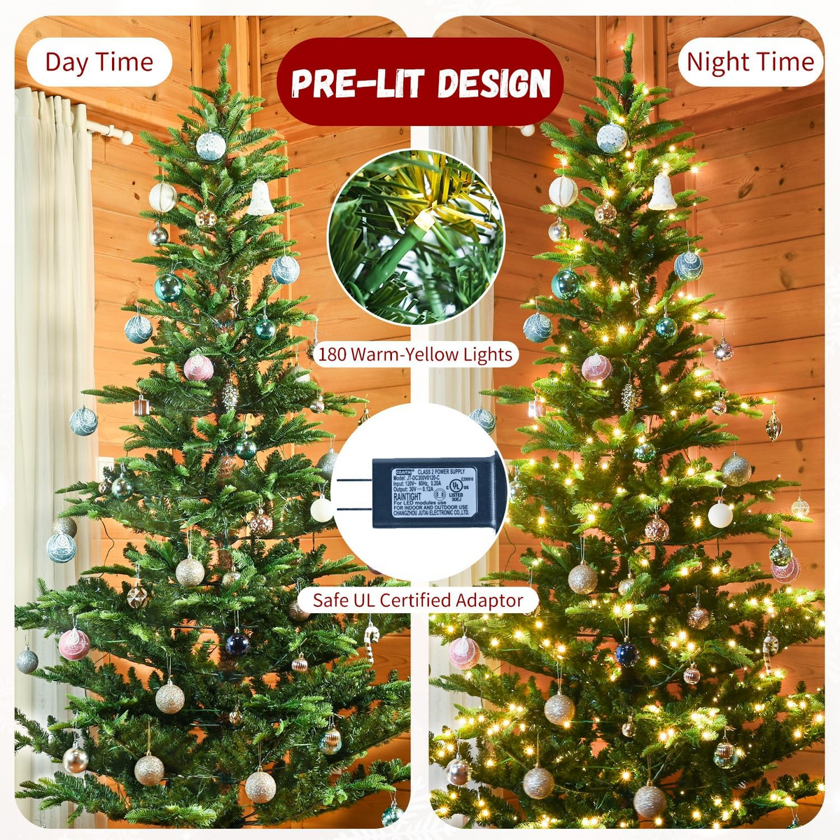 Makeatree 5ft Pre-lit Christmas Tree with 250 LED Lights, Aspen Fir, Layered & Sparse Design, Hinged Artificial Green Christmas Tree with PE&PVC Branch Tips, Fake Xmas Tree Indoor