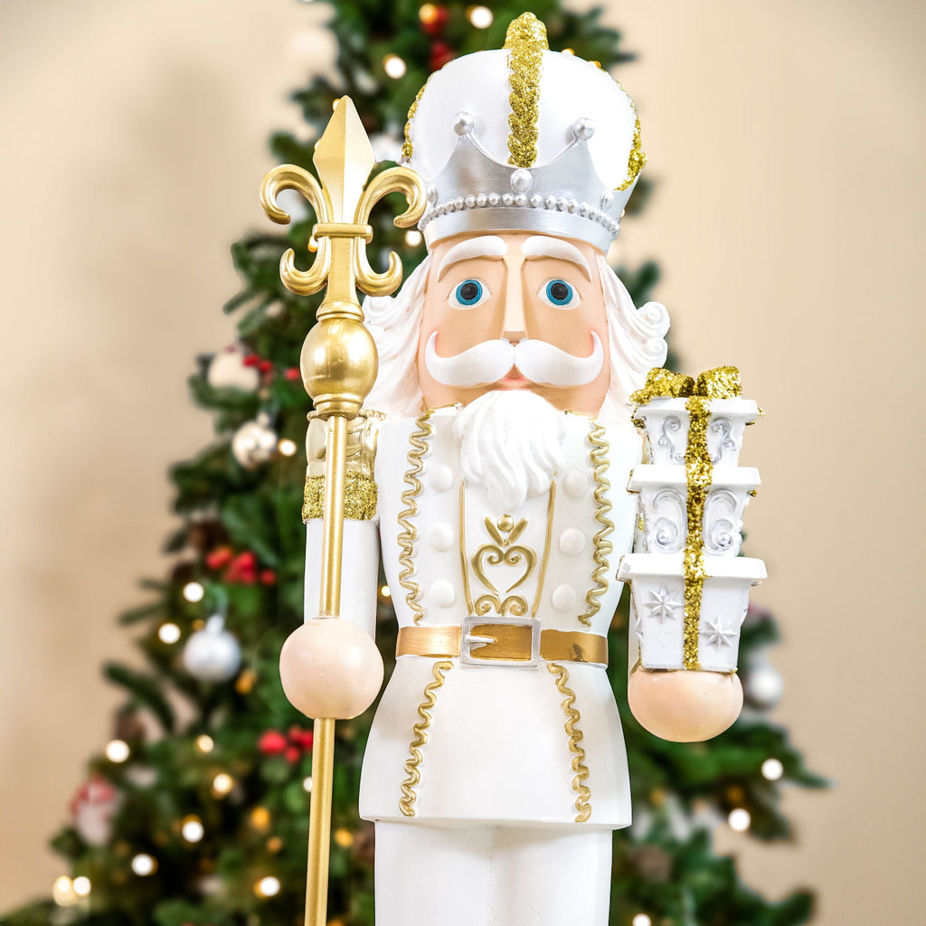 Sunnydaze Gold Polyresin Pierre the Fleur-de-Lis Nutcracker Christmas Statue, 47"
