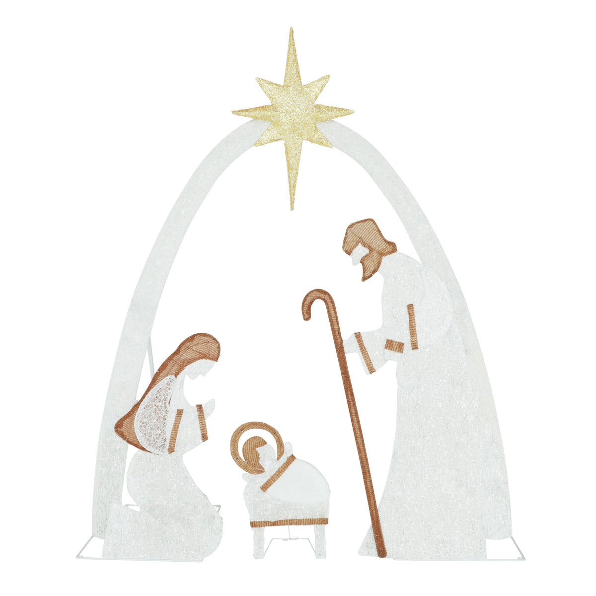 VEIKOUS 5ft Lighted Nativity Scene Christmas Decor Outdoor w/ 150 LED Lights, Holy Family Holiday Yard Decor Set ,White