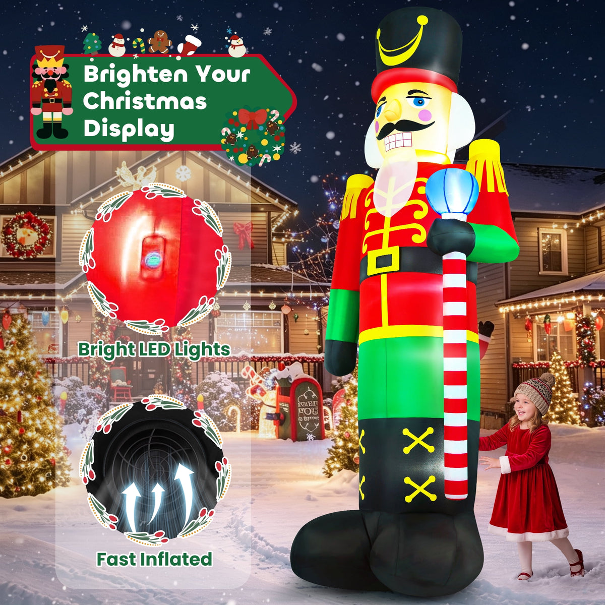 Yexmas 12FT Christmas Inflatable Nutcracker Soldier, Blow Up Yard Xmas Decor with LED Light&Candy Cane for Holiday Party Lawn Garden Outdoor Decor