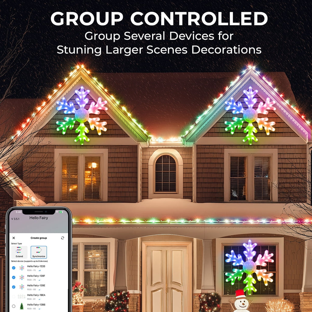 32" Christmas Giant Snowflake Smart Lights DIY Color Changing Music Sync Remote & App Control 78 LEDs Large Prelit Window Hanging Lights for Holiday Indoor Wall Door Window Porch Decor