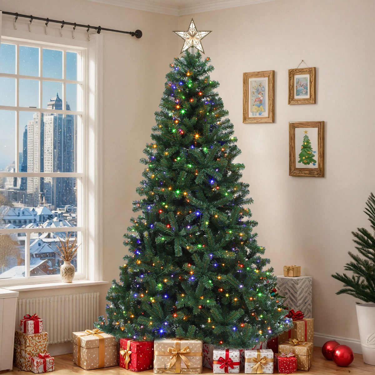 Uforic 6ft Pre-Lit Artificial Christmas Tree with 1000 Branch Tips&250 Warm Lights, Remote Control, Green
