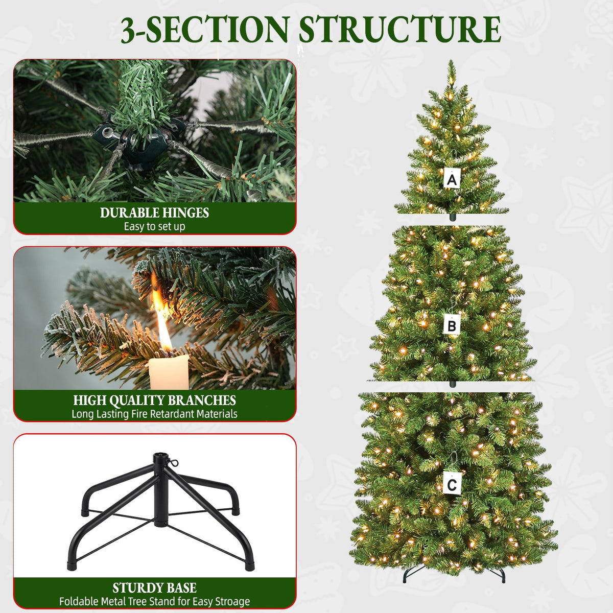 VIVATREES 6ft Pre-Lit Slim Artificial Christmas Tree with 200 LED Lights, 10 Color Changing Modes, 544 Tips, Hinged Branches, Metal Stand