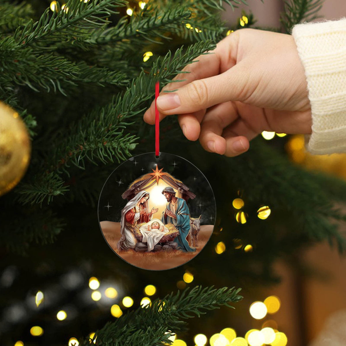 Xuniizn Nativity Ornaments, Christmas Nativity Scene Ornaments Acrylic Christmas Tree Decorations for Xmas Tree, Home, Office, Hanging Ornament, Religious Gifts, Party Decor, Christmas Decorations