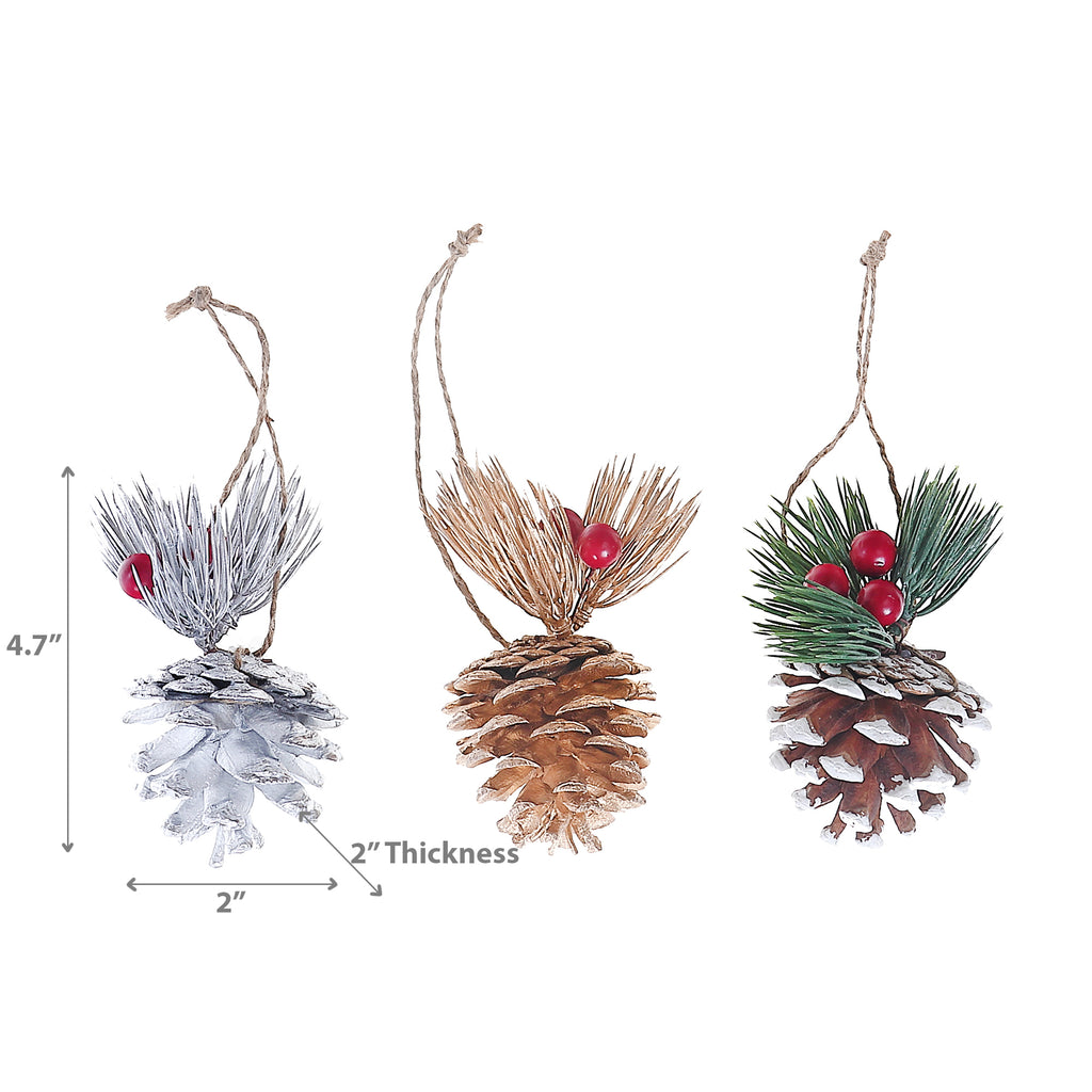 Maison Concepts Christmas Pinecone With Berries Ornament - Set of 6 (1L X 1W X 4.7H)