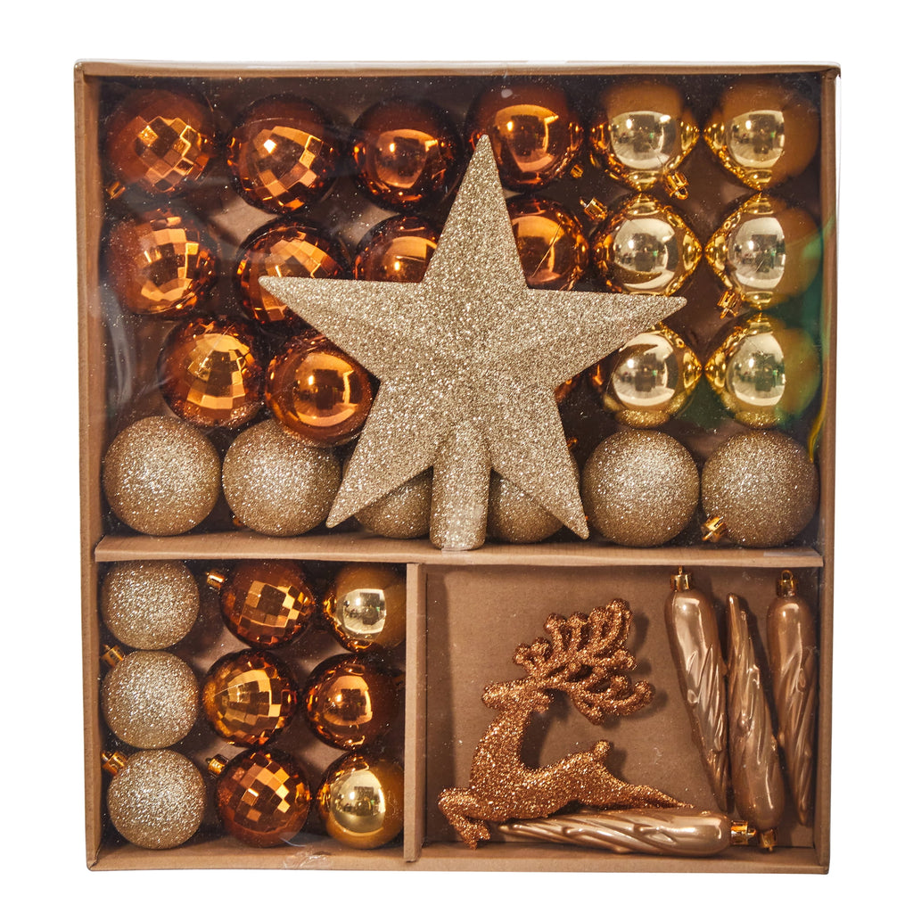 Nearly Natural Gold Plastic Holiday Christmas Lux Shatterproof Ornament Set, 40 Count