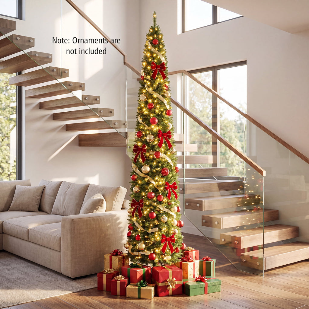 Costway 6 FT Pencil Christmas Tree Pre-Lit Folding Metal Stand Green
