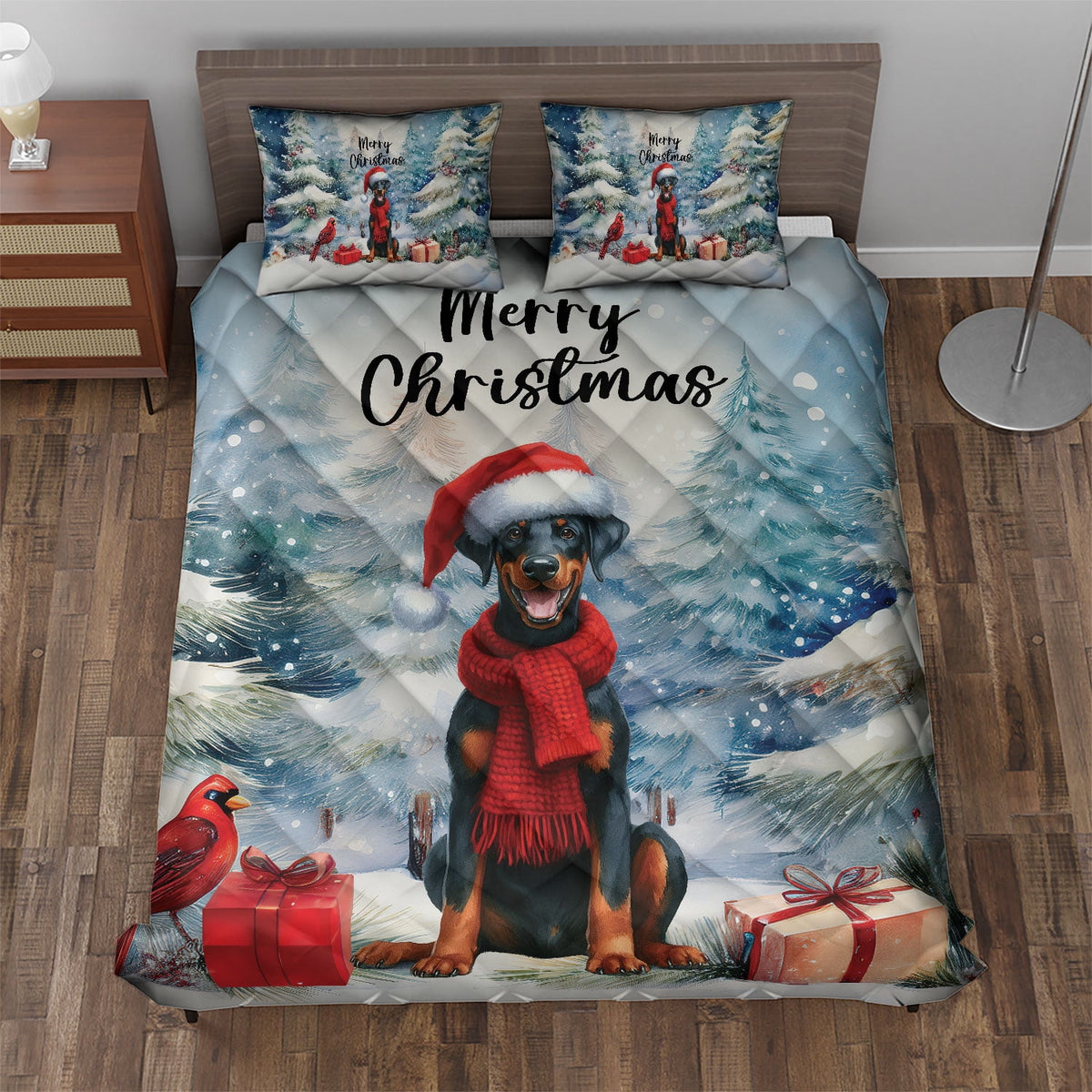 Merry Christmas French Bulldog Enjoys Woofmas Winter Xmas Holiday Quilt Bedding Set Dog Lover Gifts 1 Blanket Bed Cover 2 Pillowcases - 02022