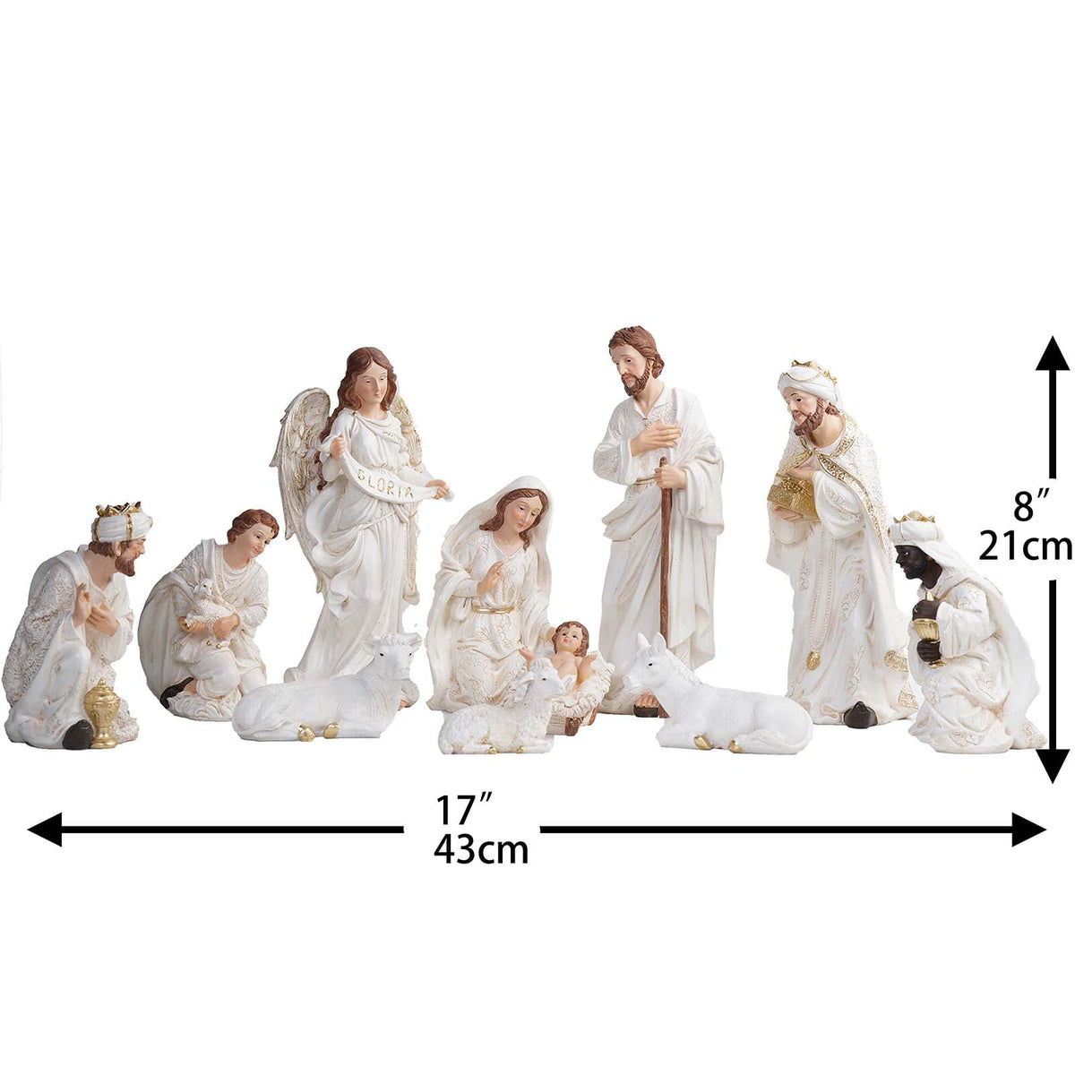 Nativity Set Christmas Indoor 8.25 inch 11 Pcs Scene Statue Figurines Jesus Manger Crib Gift Catholic Religious Decor