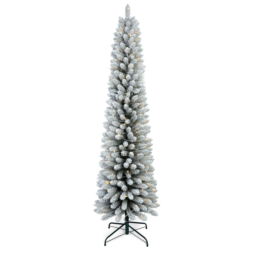 Bringstar 6FT Pre-Lit Pencil Christmas Tree,Green Artificial Xmas Trees, 150 LED Warm White Lights