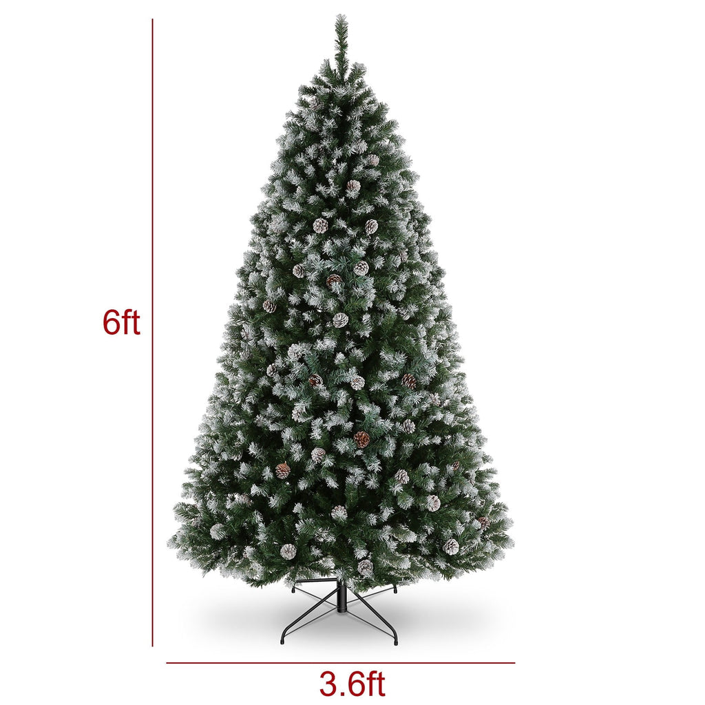 Funcid 6ft Artificial Christmas Tree with 8 Adjustable Light Flash Rate Modes, Decorated Xmas Tree with Pine Cones, Hinged Partially Flocked Christmas Tree with Foldable Metal Base