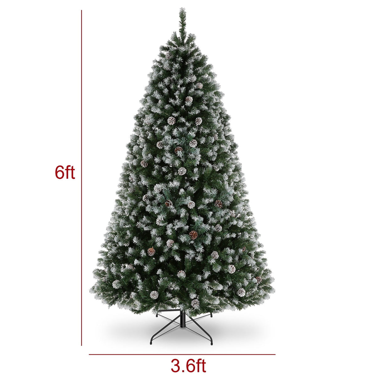 Funcid 6ft Artificial Christmas Tree with 8 Adjustable Light Flash Rate Modes, Decorated Xmas Tree with Pine Cones, Hinged Partially Flocked Christmas Tree with Foldable Metal Base