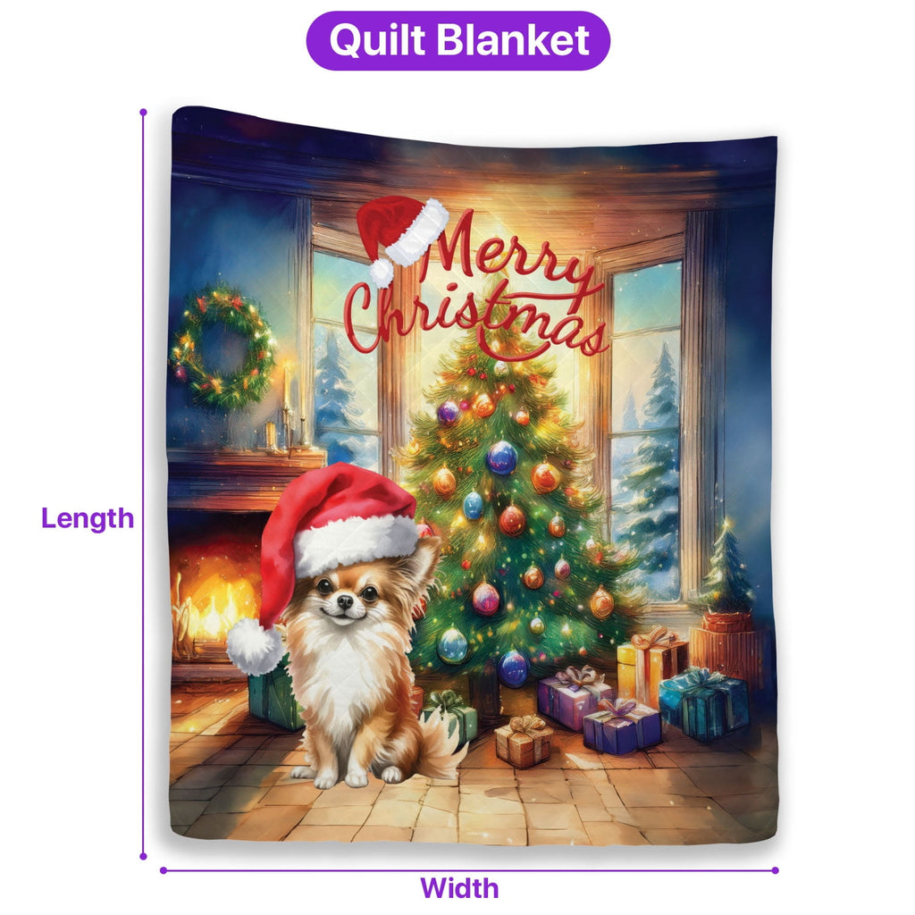 Merry Christmas French Bulldog Santa Hat Xmas Tree Winter Holiday Quilt Bedding Set Dog Lover Gifts 1 Blanket Bed Cover 2 Pillowcases - 01013