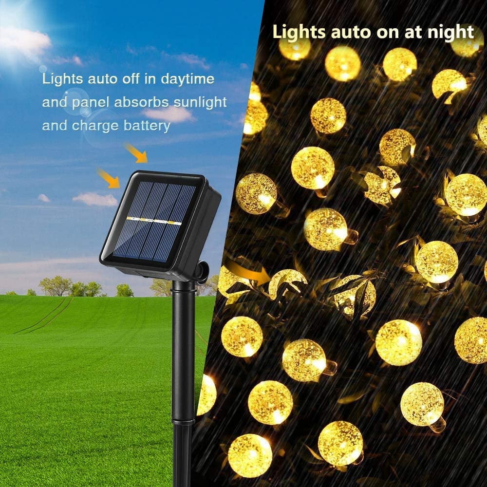 Juhefa Solar String Lights Outdoor 60 Led 35.6 ft Crystal Globe Lights for Garden Yard Porch Wedding Party Decor (White)