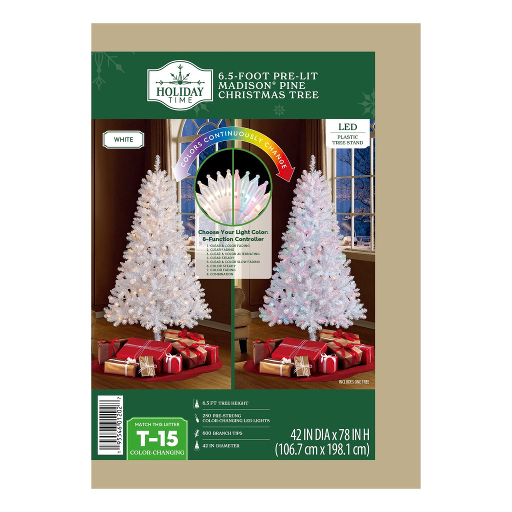 6.5' Pre-Lit Madison Pine Green Artificial Christmas Tree with Color-Changing LED Lights and Stand, by Holiday Time