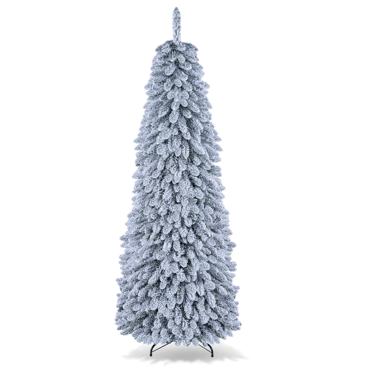 Costway 5 FT Pre-Lit Slim Christmas Tree Flocked Xmas Decoration 11 Modes 150 LED Lights